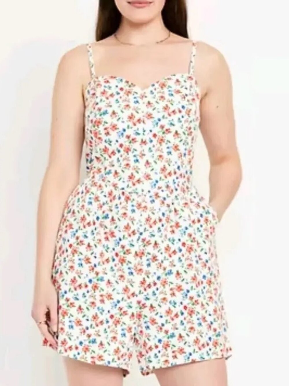 Old Navy NWT Floral Linen Blend Americana Cami Romper Womens Size XL